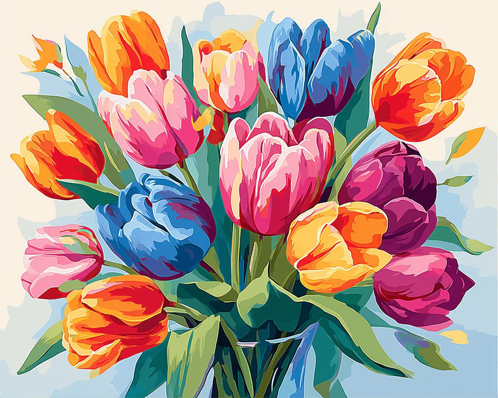Tulipes en Quatre Couleurs Vives Peinture par Numéros