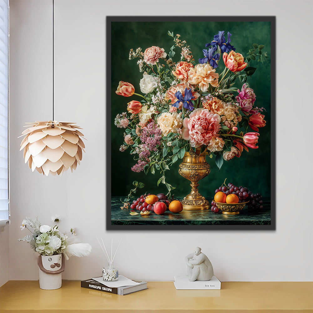 Tulipes, Pivoines et Iris dans un Vase en Or Peinture par Numéros