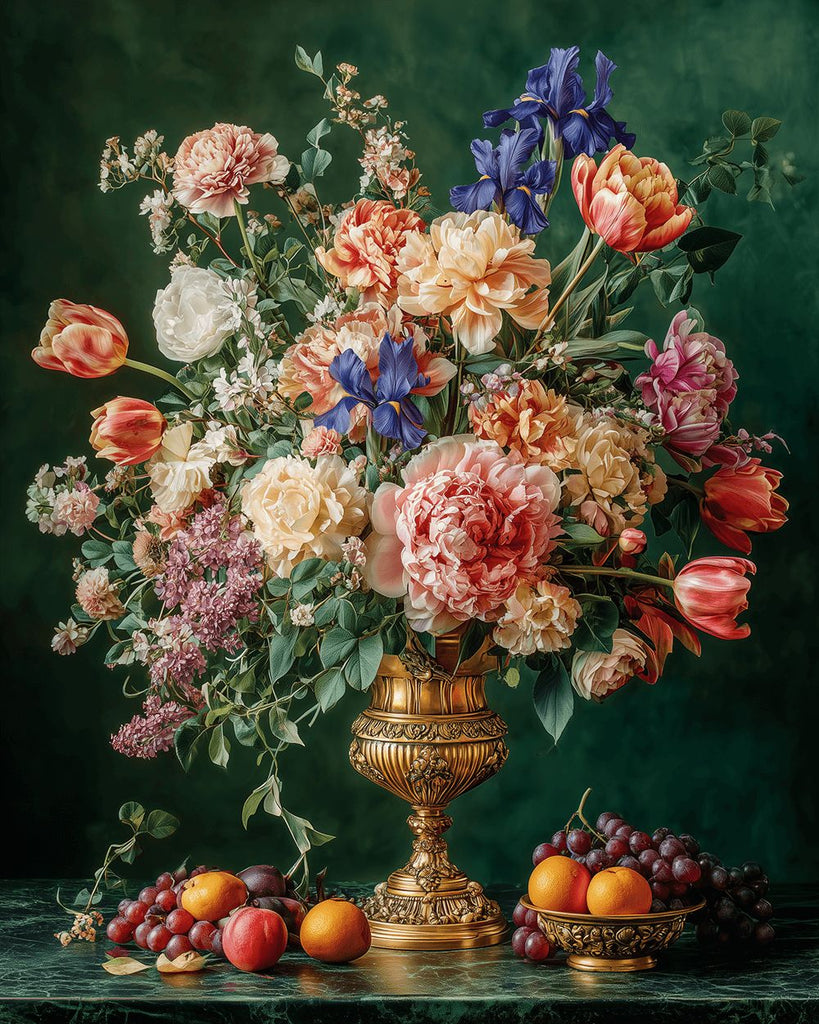 Tulipes, Pivoines et Iris dans un Vase en Or Peinture par Numéros