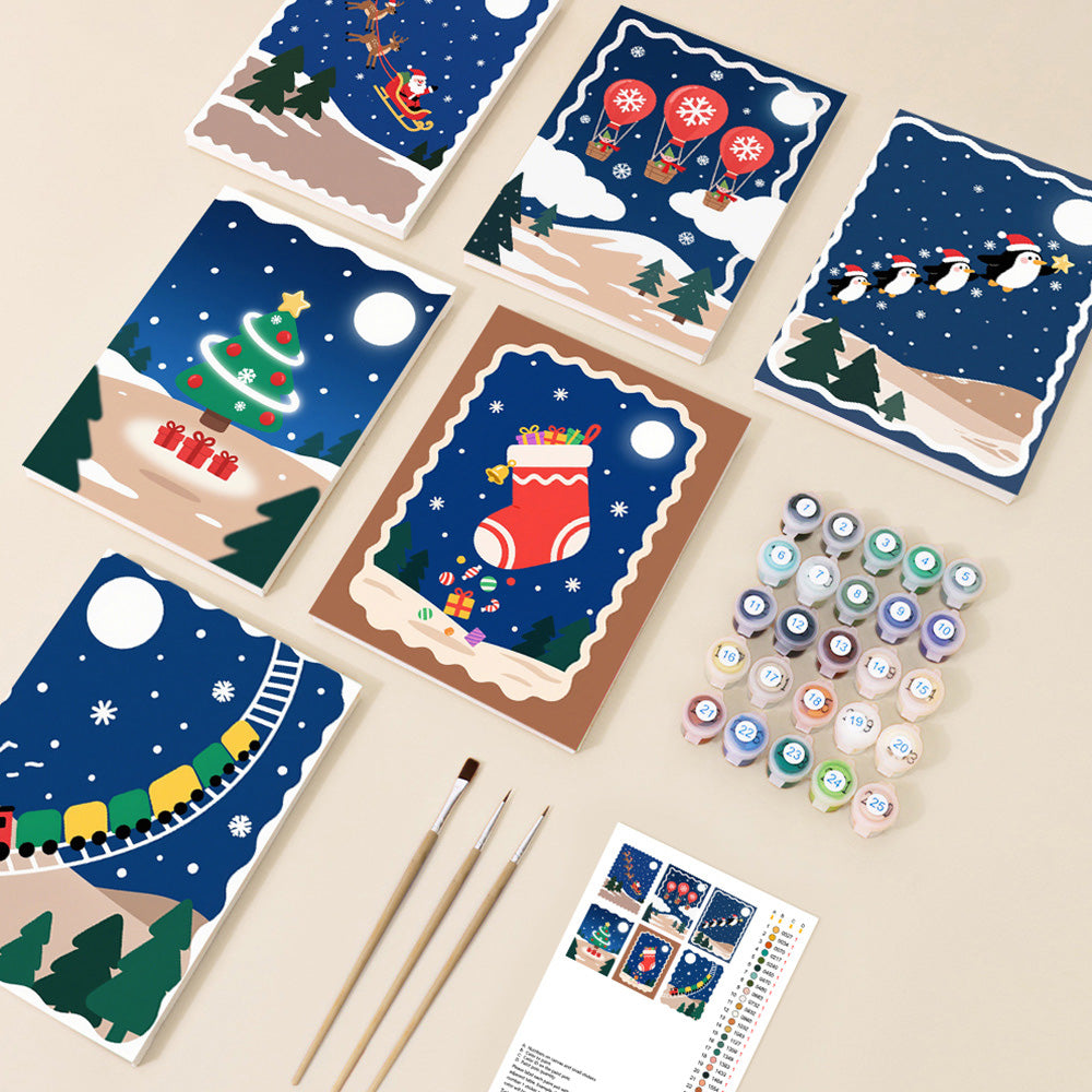 Un Calme Noël Nocturne 6 Mini Peintures par Numéros
