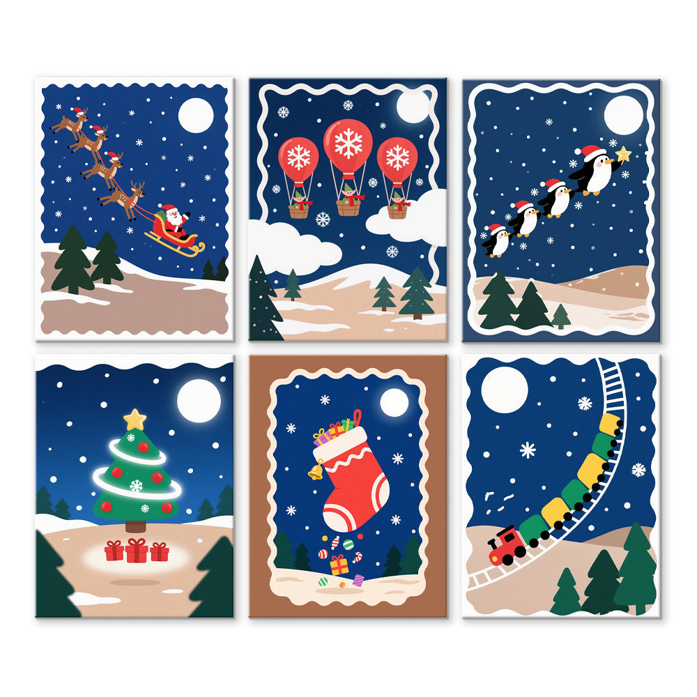 Un Calme Noël Nocturne 6 Mini Peintures par Numéros