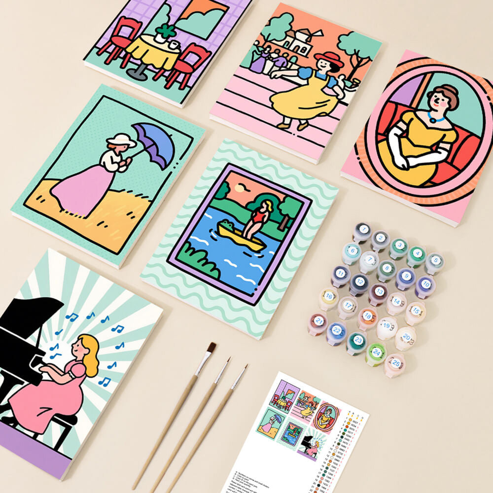 Une Fille Polyvalente et Raffinée 6 Mini Peintures par Numéros
