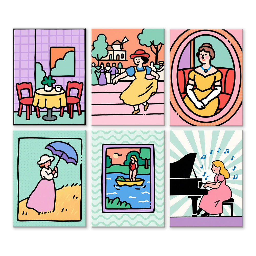 Une Fille Polyvalente et Raffinée 6 Mini Peintures par Numéros