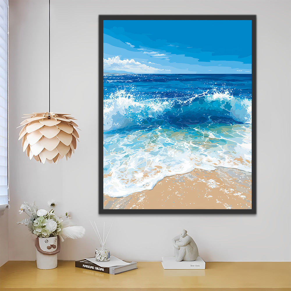 Vagues Bleues sur la Plage Peinture par Numéros
