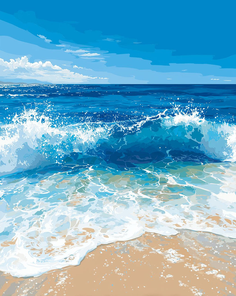 Vagues Bleues sur la Plage Peinture par Numéros