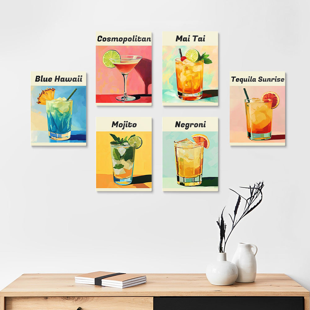 Variétés Riches de Cocktails 6 Mini Peintures par Numéros