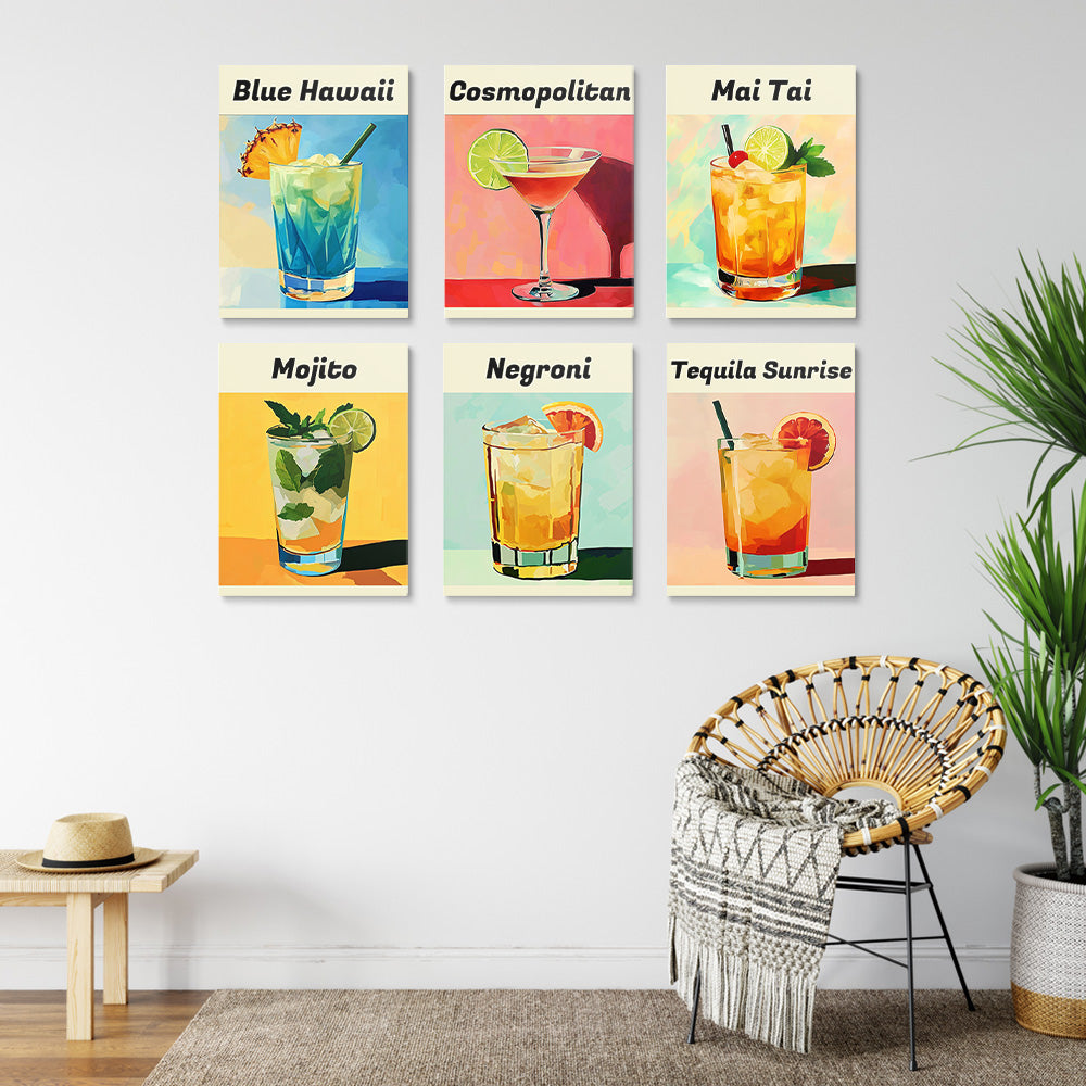 Variétés Riches de Cocktails 6 Mini Peintures par Numéros