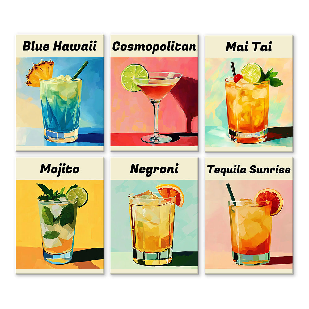Variétés Riches de Cocktails 6 Mini Peintures par Numéros