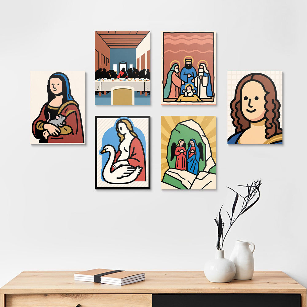 Version Cartoon de Peintures Célèbres Mondiales 6 Mini Peintures par Numéros