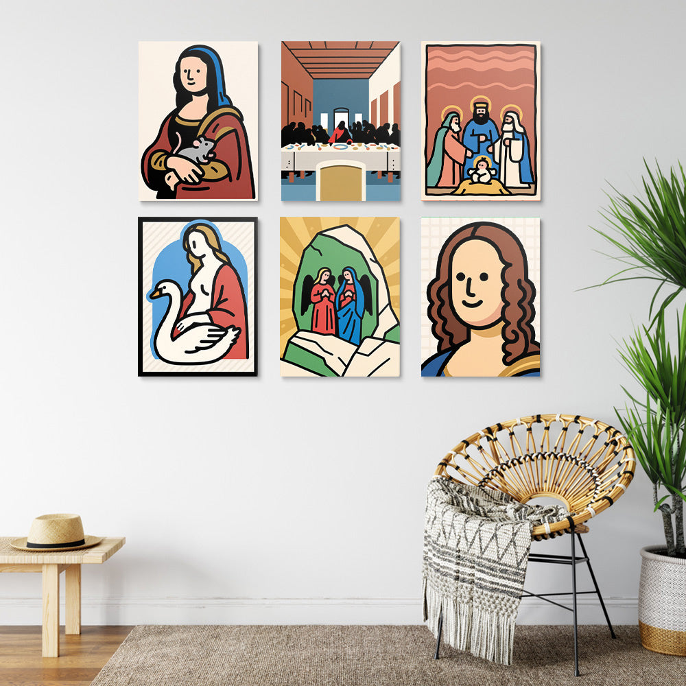 Version Cartoon de Peintures Célèbres Mondiales 6 Mini Peintures par Numéros