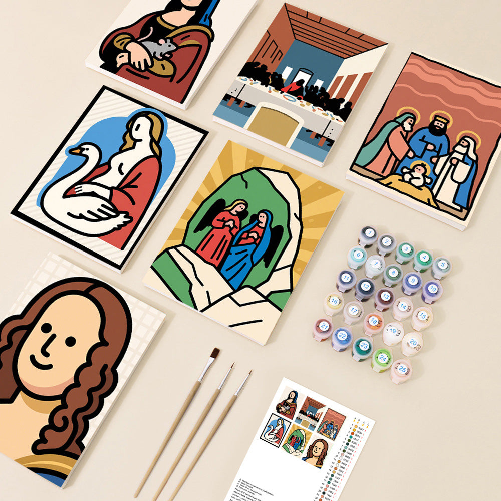 Version Cartoon de Peintures Célèbres Mondiales 6 Mini Peintures par Numéros