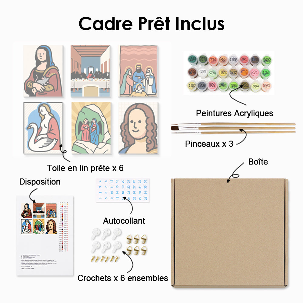 Version Cartoon de Peintures Célèbres Mondiales 6 Mini Peintures par Numéros