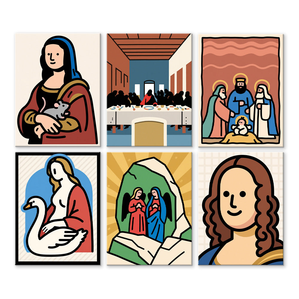 Version Cartoon de Peintures Célèbres Mondiales 6 Mini Peintures par Numéros