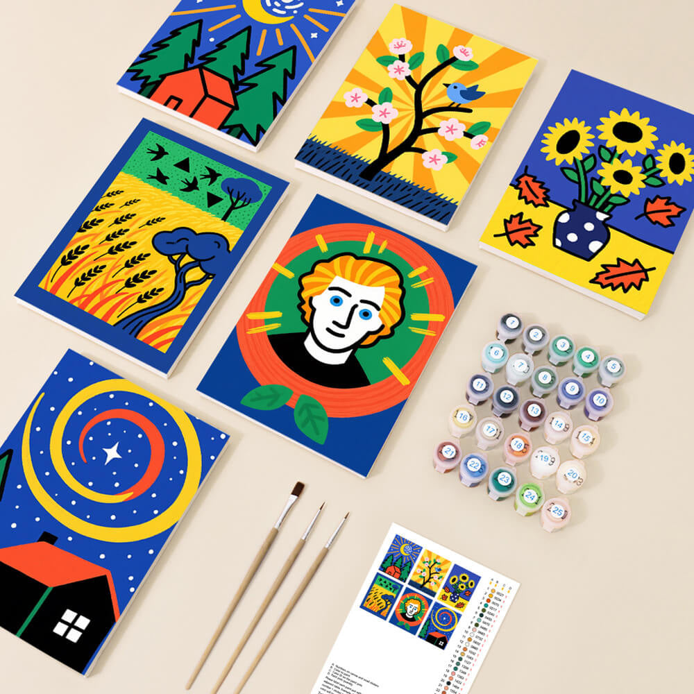 Version Cartoon des Peintures de Van Gogh 6 Mini Peintures par Numéros