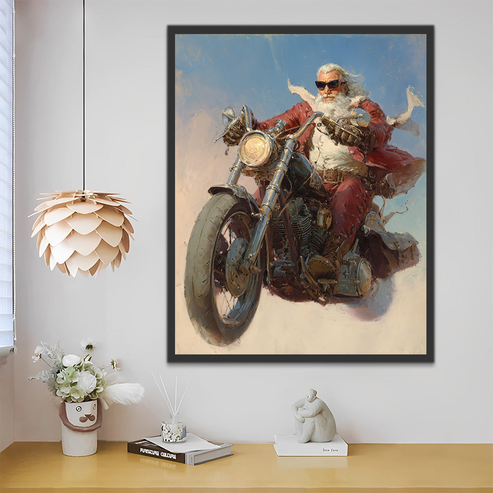 Vieil Homme en Rouge sur une Moto Peinture par Numéros