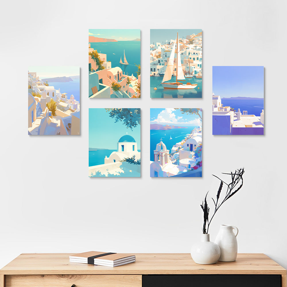 Ville Côtière Ensoleillée 6 Mini Peintures par Numéros