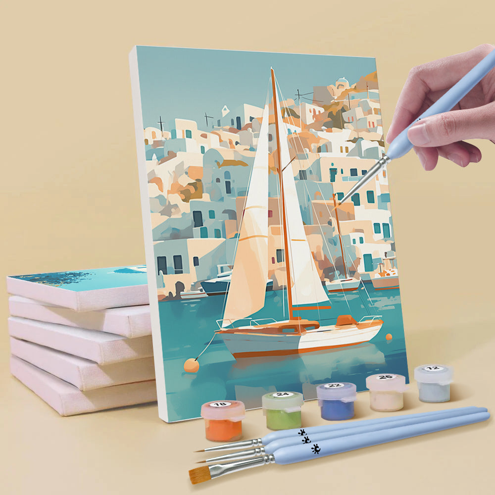 Ville Côtière Ensoleillée 6 Mini Peintures par Numéros
