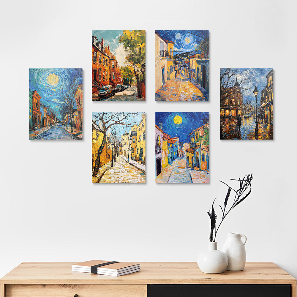 Ville de Style Van Gogh 6 Mini Peintures par Numéros