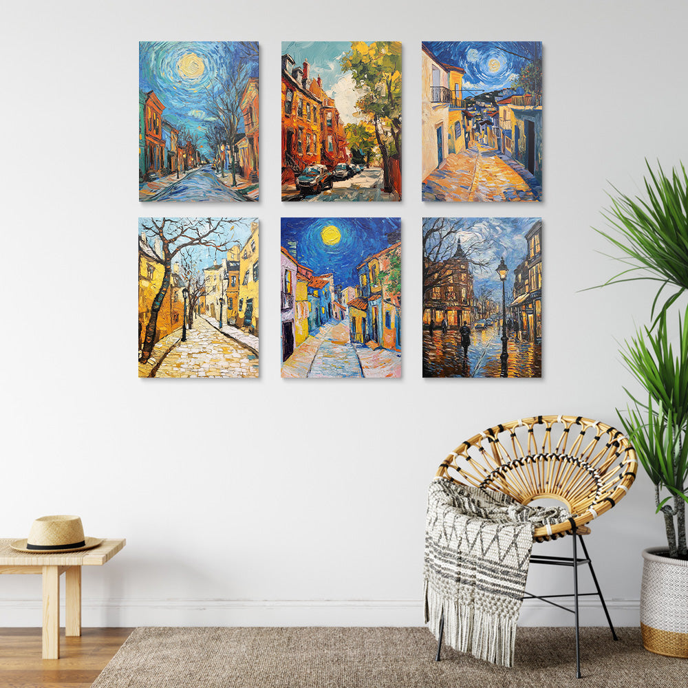Ville de Style Van Gogh 6 Mini Peintures par Numéros