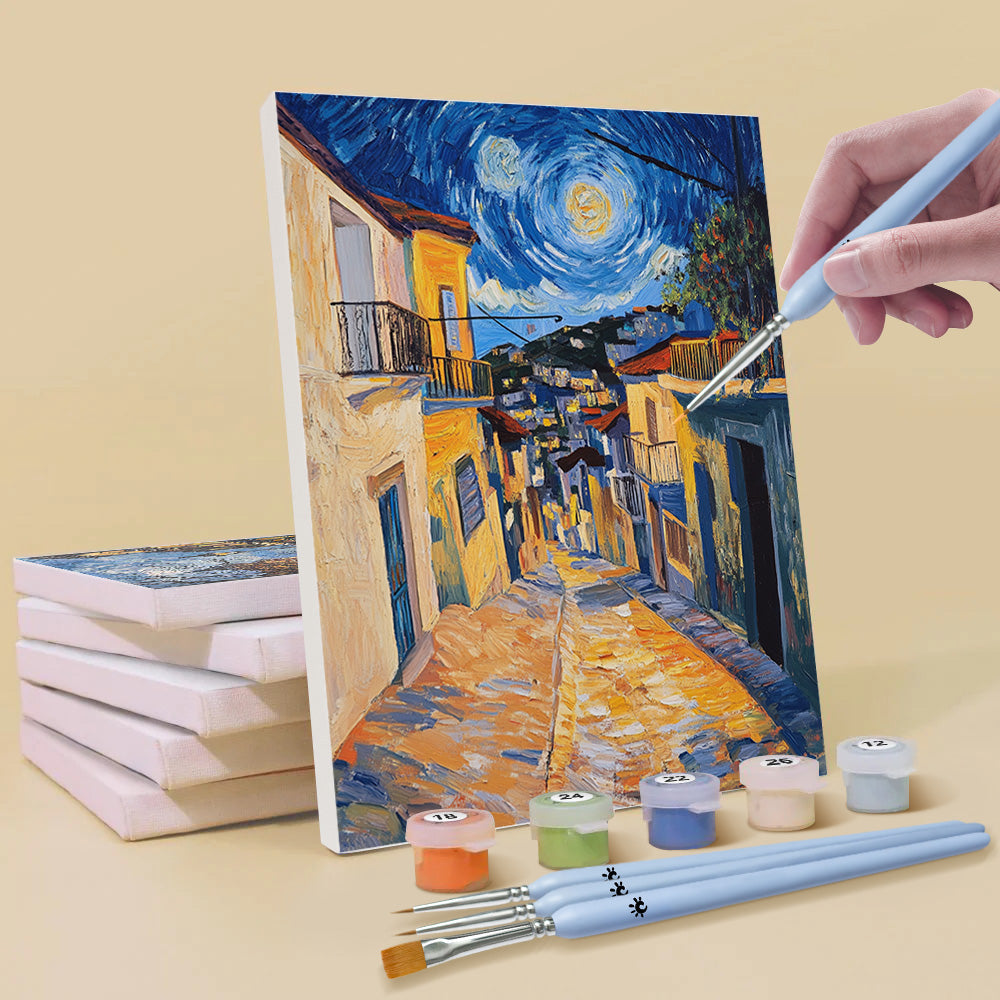 Ville de Style Van Gogh 6 Mini Peintures par Numéros