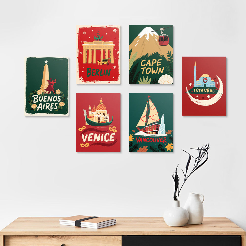 Villes du Monde à Noël 6 Mini Peintures par Numéros