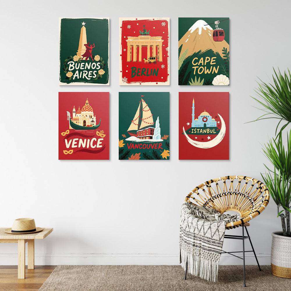 Villes du Monde à Noël 6 Mini Peintures par Numéros
