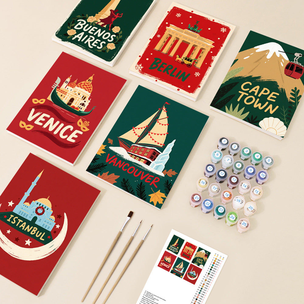 Villes du Monde à Noël 6 Mini Peintures par Numéros