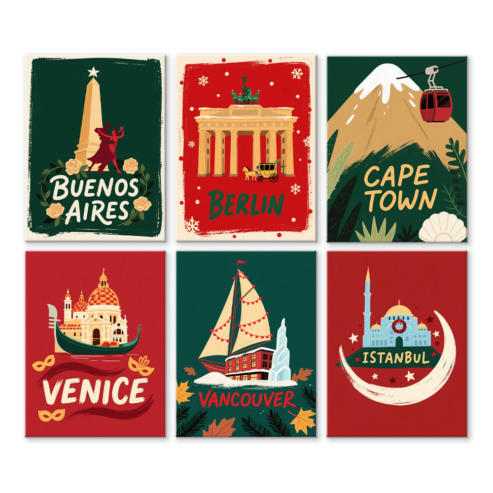 Villes du Monde à Noël 6 Mini Peintures par Numéros