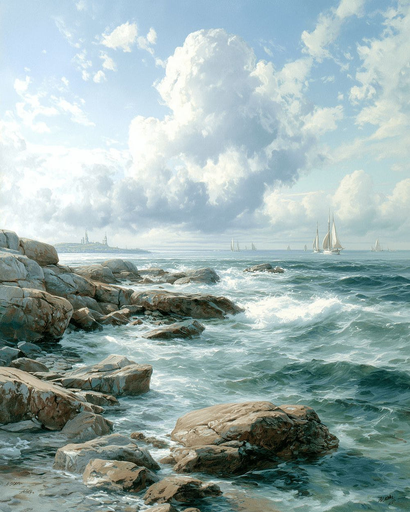 Voilier et Rochers dans la Mer Peinture par Numéros