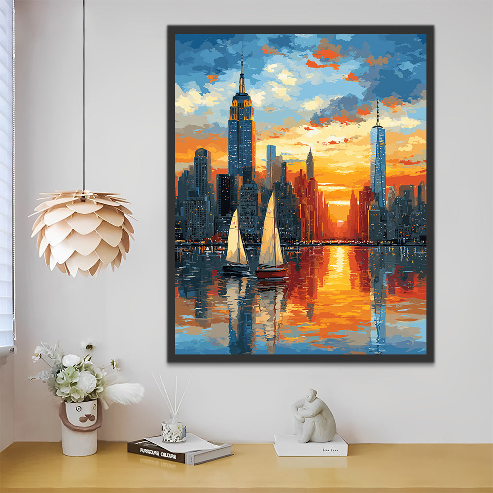 Voilier sur le Lac en Ville Peinture par Numéros