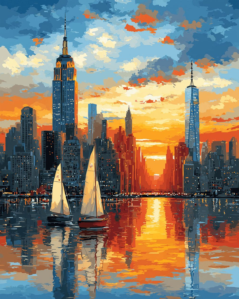 Voilier sur le Lac en Ville Peinture par Numéros