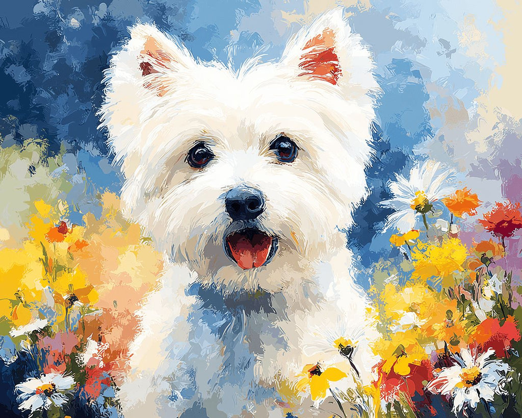 Westie et Marguerites Peinture par Numéros
