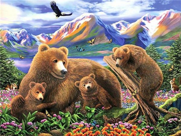 Animal Bear Paint By Numbers Canvas Wall Set PBNBEARW15