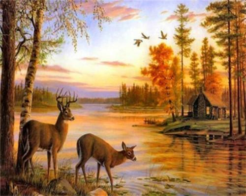 Animal Deer Paint By Numbers Canvas Wall Set PBNDEERW19