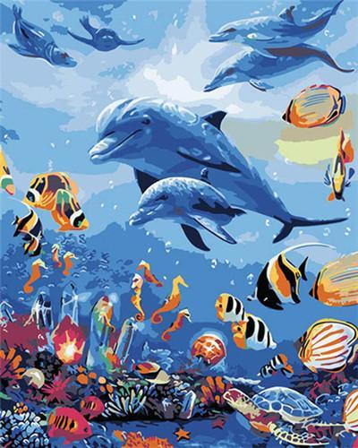 Marine Animal Paint By Numbers Canvas Wall Set PBNMARL13