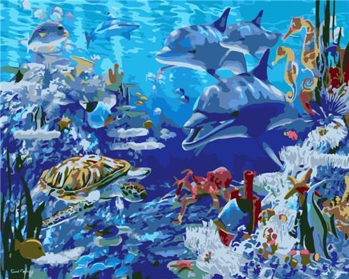 Marine Animal Paint By Numbers Canvas Wall Set PBNMARW42