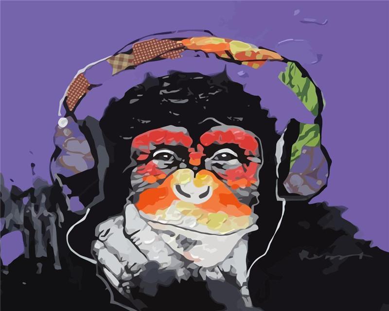Animal Monkey By Numbers Canvas Wall Set PBNMONW10