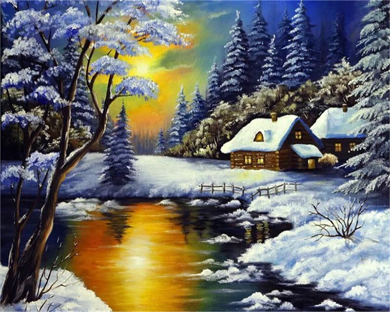 Landscape Snow Paint By Numbers Canvas Wall Set PBNSNOW10