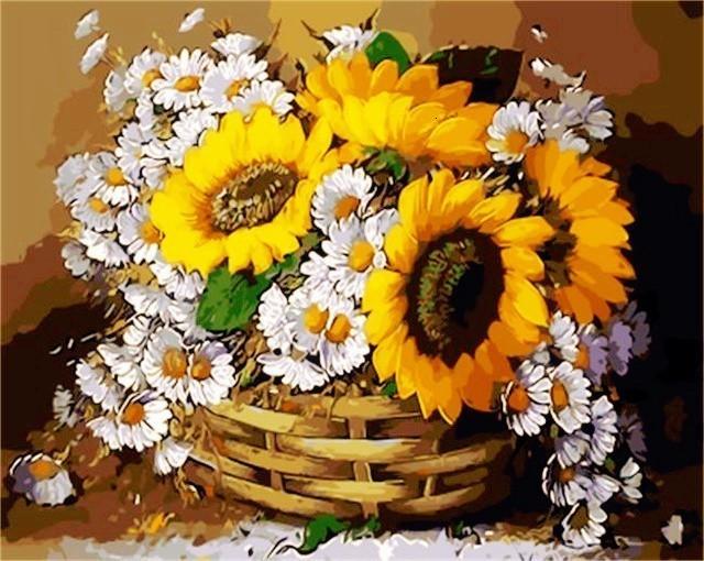 Plant Sunflower Paint By Numbers Canvas Wall Set PBNSUNW9