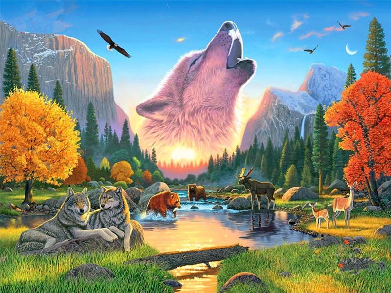 Animal Wolf By Numbers Canvas Wall Set PBNWOLFW12