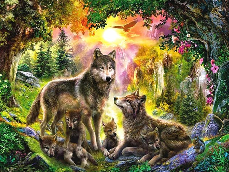 Animal Wolf By Numbers Canvas Wall Set PBNWOLFW6