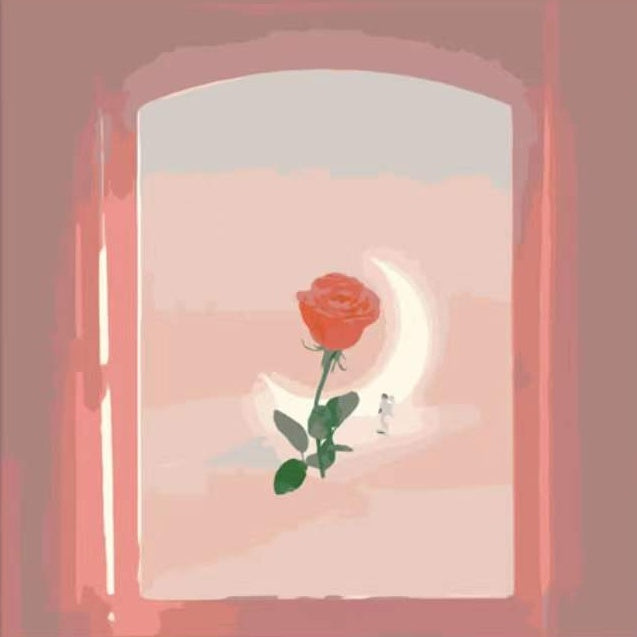 Rose et Fenêtre Rose avec la Lune Peinture par Numéros