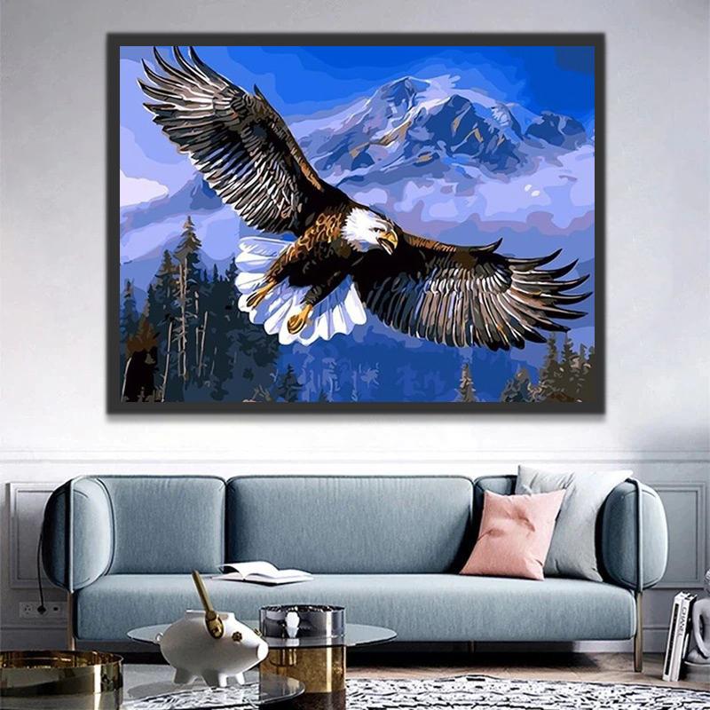 Aigle en Forêt et Montagnes Enneigées Peinture par Numéros