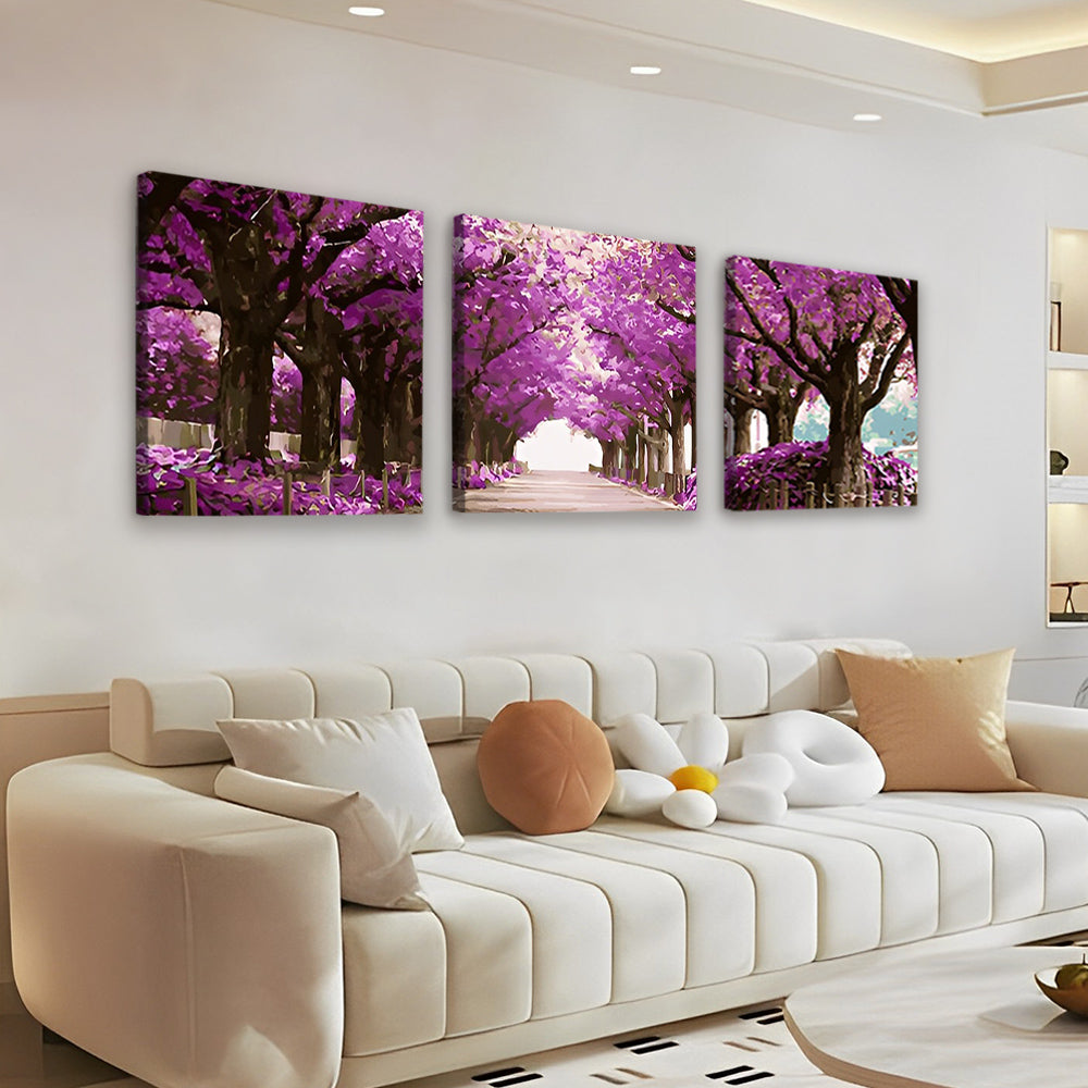 Allée d'Arbres Violets 3 Partie Peinture par Numéros
