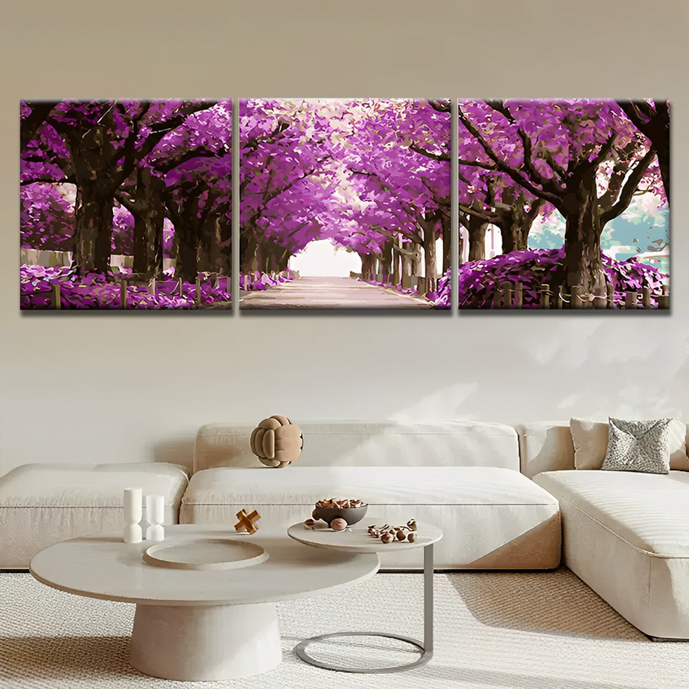 Allée d'Arbres Violets 3 Partie Peinture par Numéros