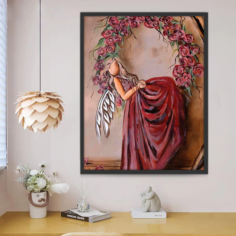 Ange en Robe Rouge et Couronne Peinture par Numéros