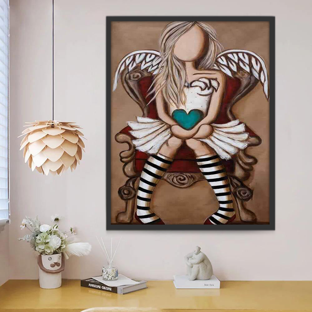 Ange et Coeur Bleu Peinture par Numéros