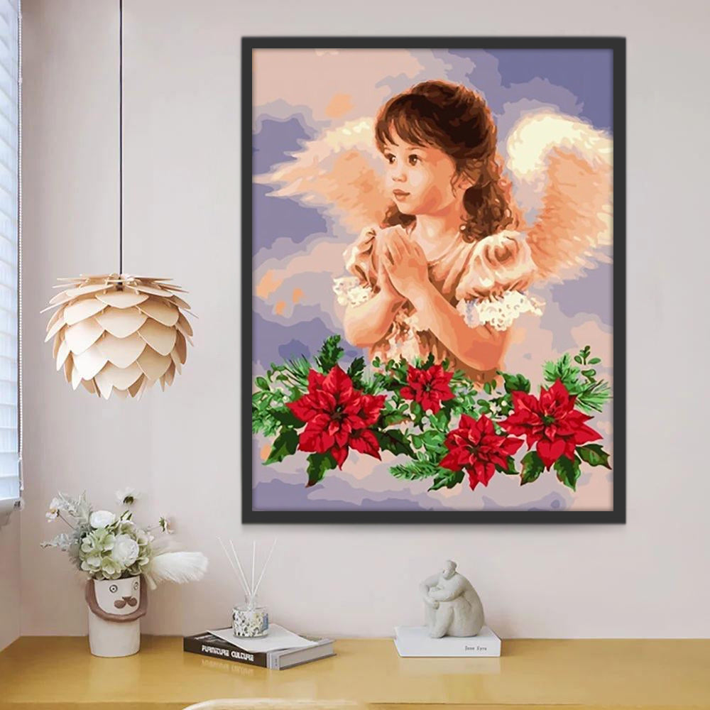 Ange et Fleurs Rouges Peinture par Numéros