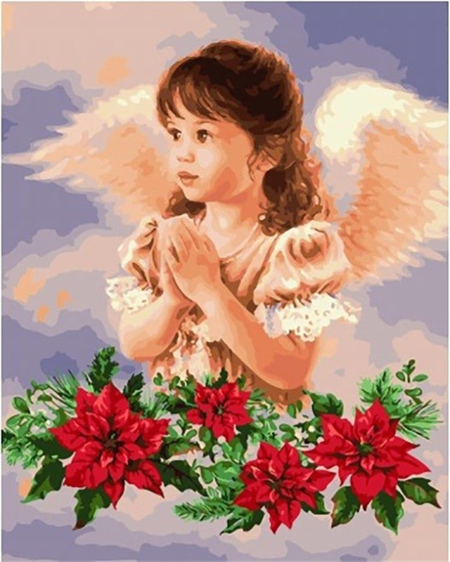 Ange et Fleurs Rouges Peinture par Numéros
