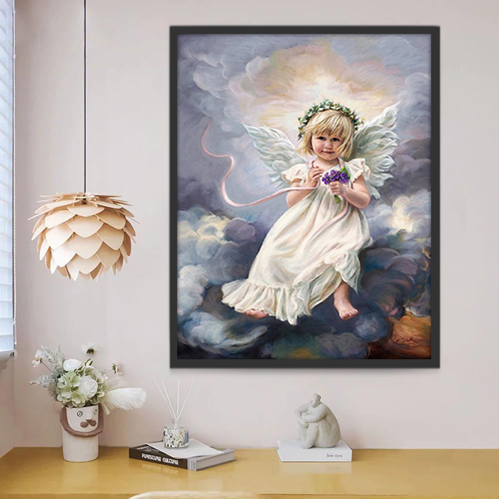 Ange et Fleurs Violettes Peinture par Numéros
